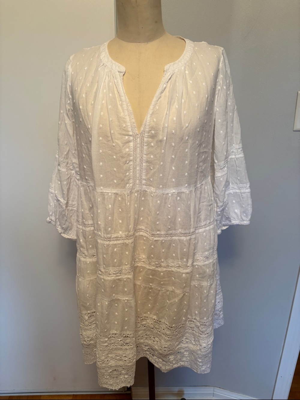 Velvet by Graham & Spencer White Swiss Dot Midi Dress